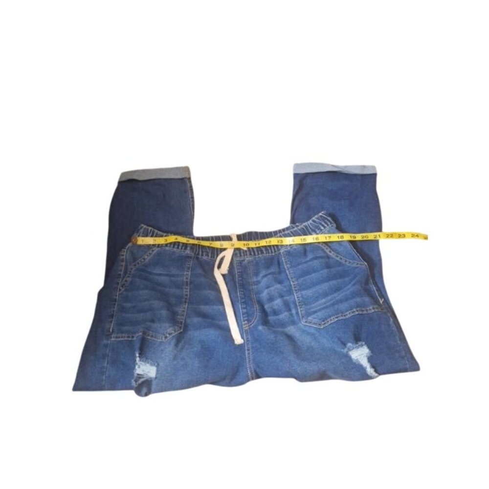 Shein Elastic Waist Distressed Denim Jogger Jeans With Drawstring 4X:L - 40 x 22